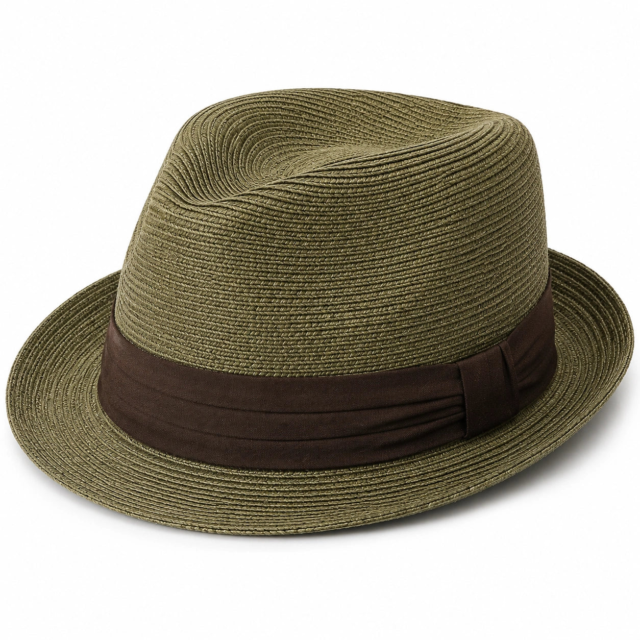 Fedora Herren Hut Olivgrün mit Braunem Band