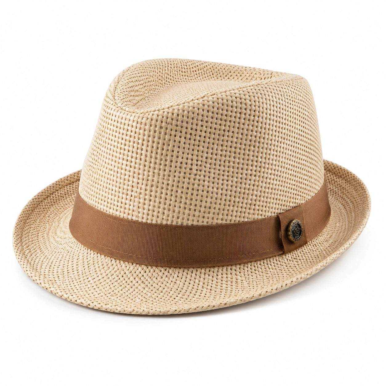 Beiger Fedora Strohhut mit Braunem Band