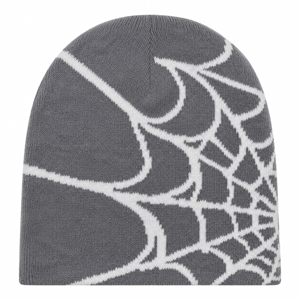 Graue Beanie-Mütze mit Spinnennetzdesign